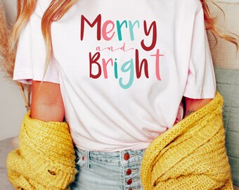 Merry and Bright Shirt , Pink Christmas Shirt , Merry Christmas Tee , Christmas Gift , Xmas Shirt , Christmas Gift, Merry and Bright Tshirt