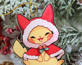 Santa Pikachu Ornament | Nerdy Holiday Gift| Cute Anime Ornament | Christmas Tree Ornament