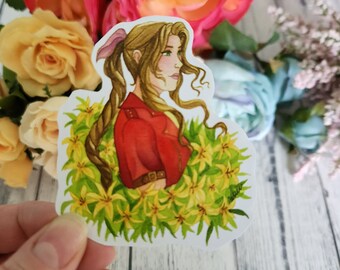 Aerith Gainsborough Watercolor Sticker |FFVII Anime Waterbottle Sticker