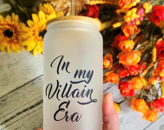 In My Villain Era Glass Coffee Tumbler |Reusable Glass Coffee Cup, Villianous