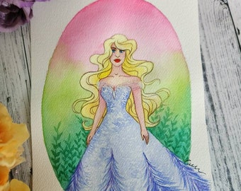 Odette Watercolor Print, Swan Princess Art 8x10