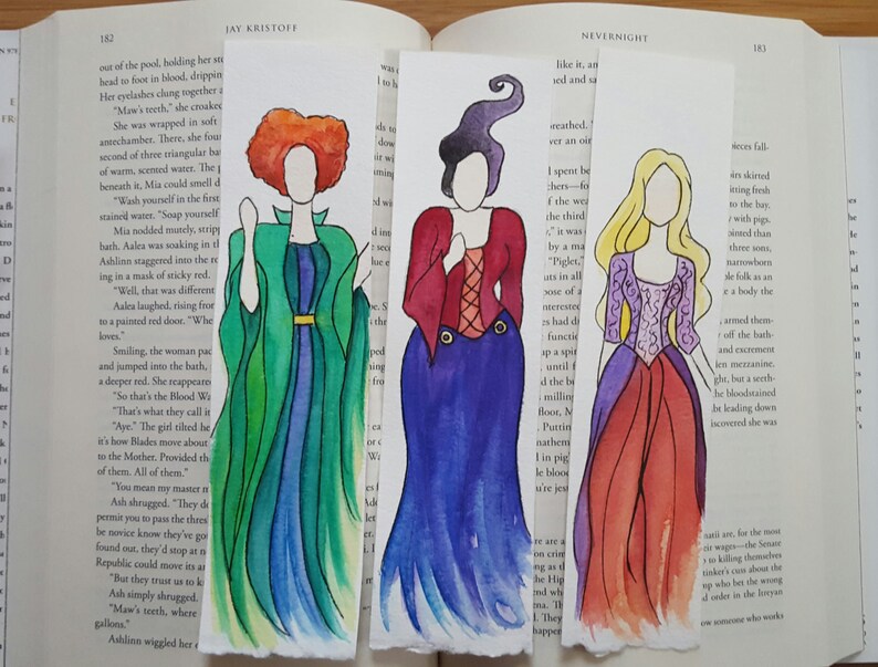 Sanderson Sisters Halloween Minimalist Watercolor Bookmark, Witchy Bookmark image 2