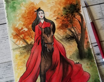Mulan Fairytale Art, Fantasy Watercolor 8x10 Print