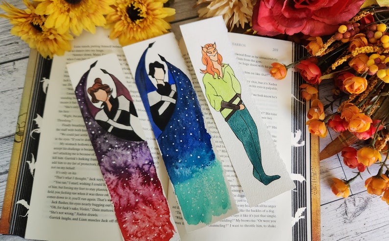 ACOTAR Feyre and Rhysand Watercolor Character Bookmark, ACOMAF, Booktok Bookmark, Gift for Book Lover image 2