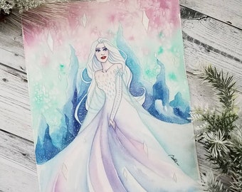 Ice Queen Watercolor Print, Winter Nursery Art, 8x10