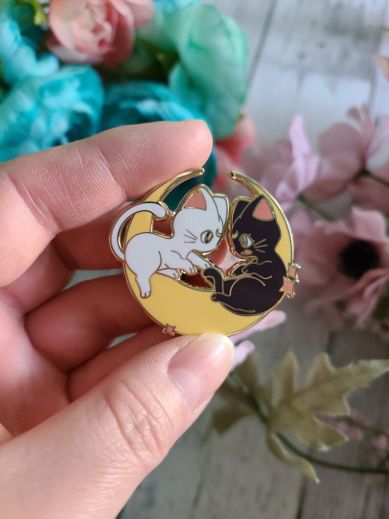 Moon Cats Enamel Pin Cute Anime Cats Pin image 1