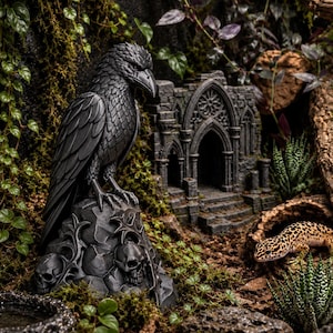 Gothic Raven Reptile Decor | Climbing Enrichment & Terrarium Accent | Pet-Safe PLA, Gecko, Snake, Frog | Gothic Wild Series