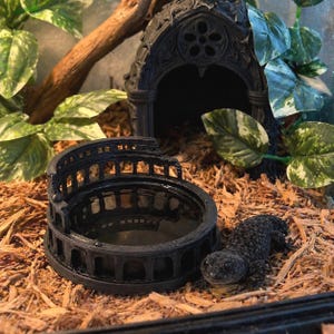 Colosseum Gecko Water Feeder | Gothic Architecture Terrarium Decor, Pet-Safe PLA Dish