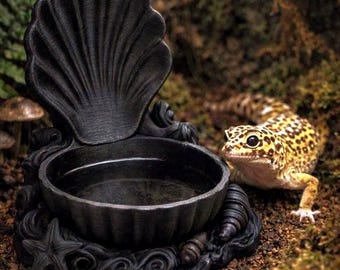 Shell Crest Reptile Water Bowl | Gothic Ocean Shrine Decor, Pet-Safe PLA, Gecko, Snake, Frog