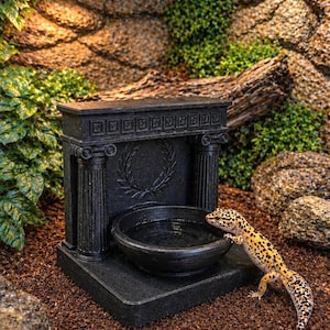 Athena Fountain Reptile Water Bowl | Gothic Architecture Terrarium Decor, Pet-Safe PLA