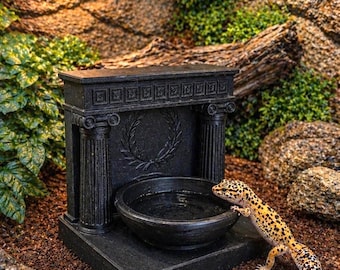 Fuente Atenea, cuenco de agua para reptiles / Decoración de terrario de arquitectura gótica, PLA seguro para mascotas