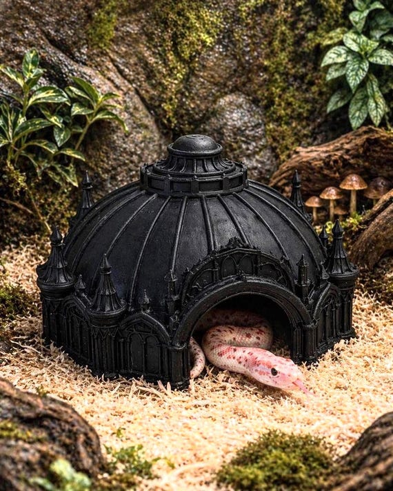 Gothic Dome Cathedral Snake Hide | Dark Academia Terrarium Shrine Decor, Pet-Safe PLA