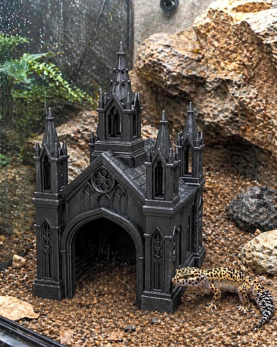 Gothic Church Reptile Hide | Decorative Terrarium Hide Pet-Safe PLA, Gecko, Snake, Frog | Architecture Series