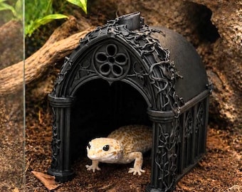 Gothic Arch Reptile Hide | Cathedral Shrine Decor Pet-Safe PLA, Gecko, Snake, Frog | Architecture Series