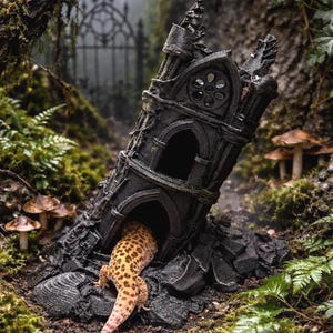 Gothic Tower Reptile Hide |Terrarium climbing decor for Geckos & Frogs