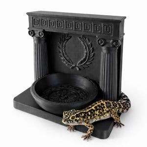Athena Fountain Reptile Water Bowl | Gothic Architecture Terrarium Decor, Pet-Safe PLA