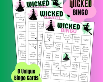 Cartones de bingo de la película Wicked: Juego para ver Wicked en grupo