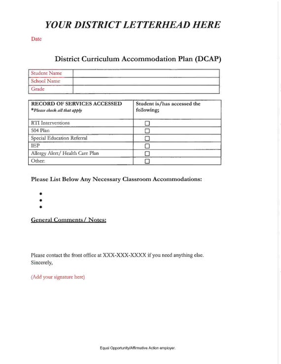 District Accommodation Plan (DCAP)-Blank