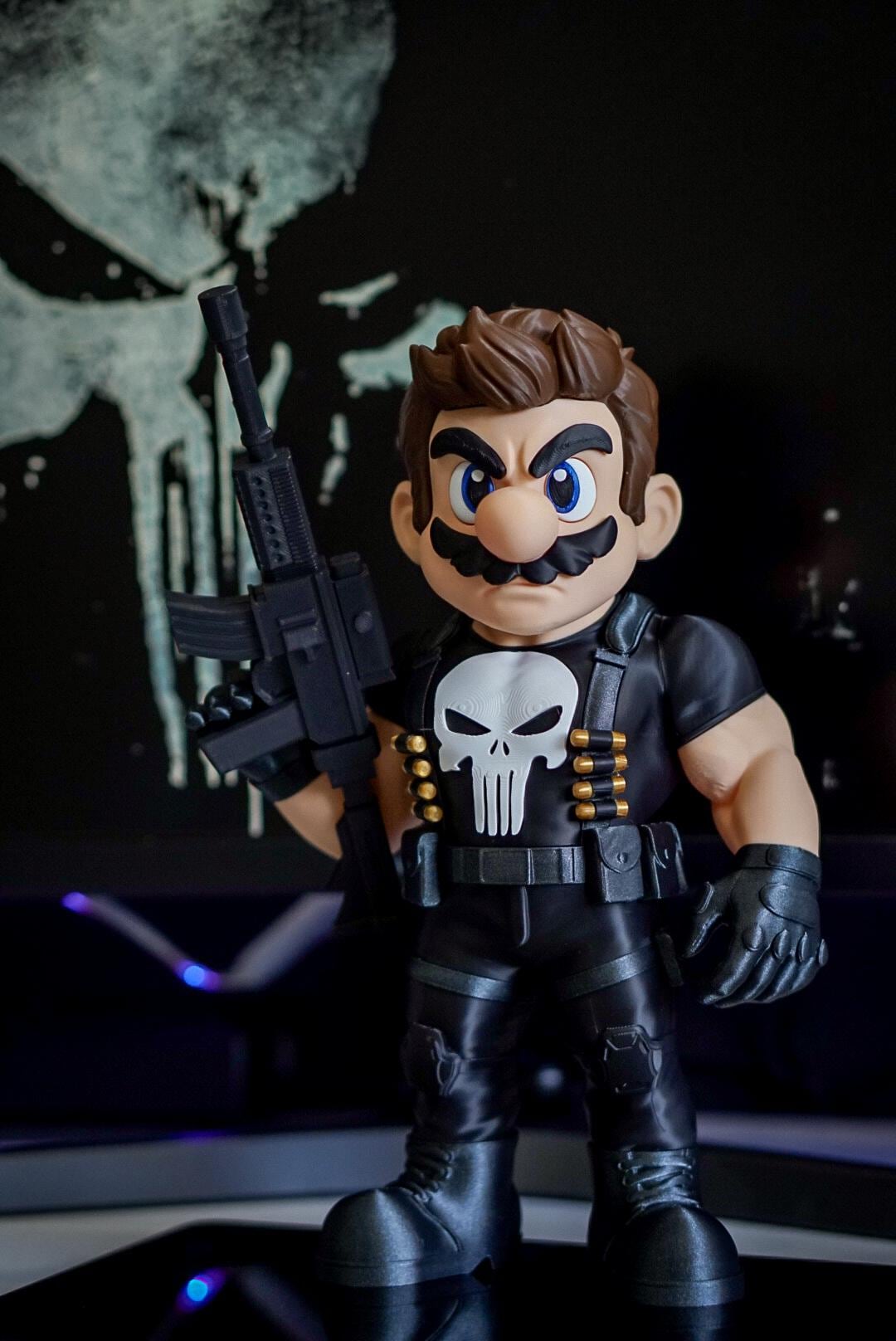 マリオ x パニッシャー 3Dカスタムフィギュア Punisher - Mario - Super Mario Bros - 3D Printed Figure - 2 Sizes