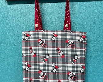 Mickey and Minnie Plaid Tote