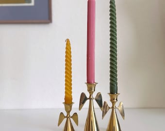 Trio of Vintage Brass Angel Candle Holders