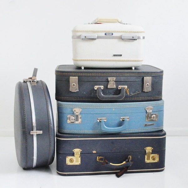 Mid Century Navy Blue Suitcase