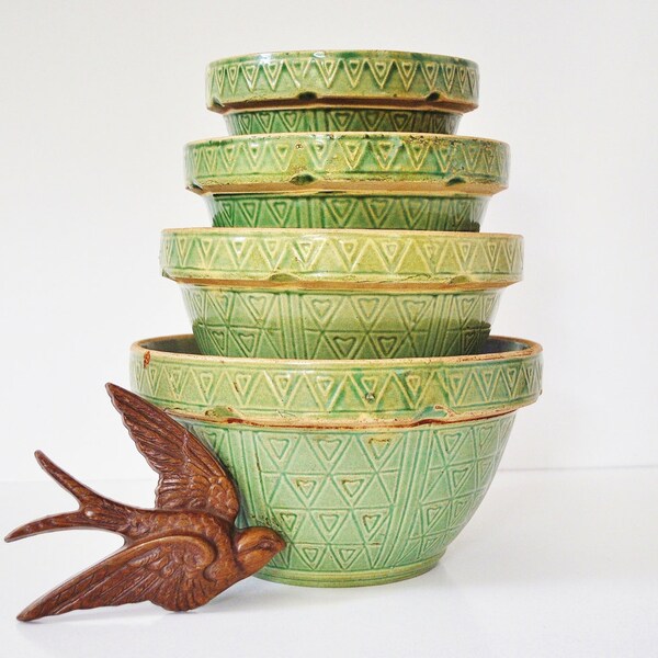 Rare Antique Yellow Ware Mixing Bowls