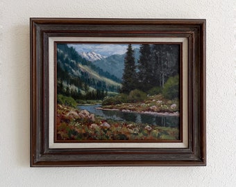 Vintage Framed Landscape Painting on Canvas