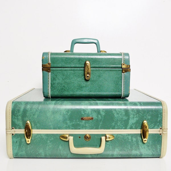 Sea Foam Green Train Case - Mid-Century Luggage