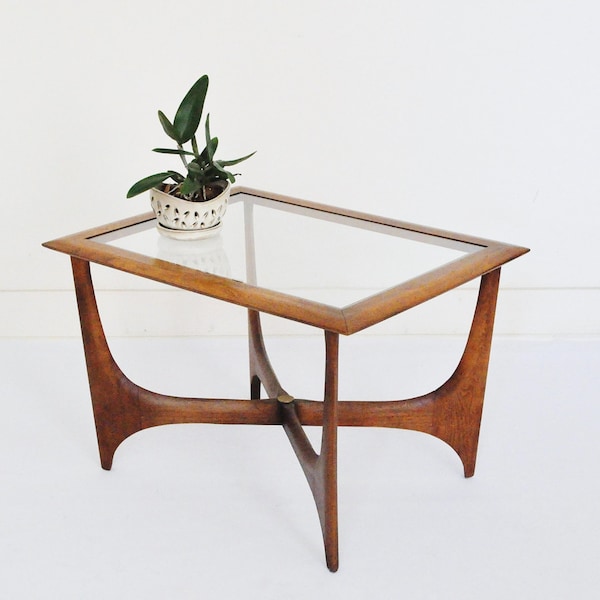 Mid-Century Lane End Table with Glass Top