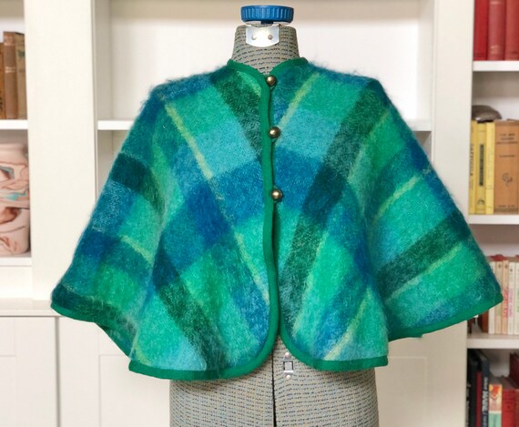 Mid-Century Mohair Plaid Cape - Made in Germany