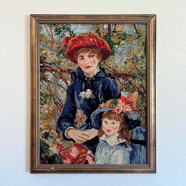 Vintage Petit Point Renoir Needlepoint - Two Sisters on the Terrace Framed Needlepoint