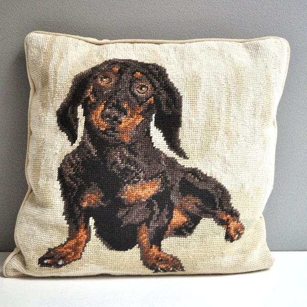 Vintage Dachshund Needlepoint Pillow