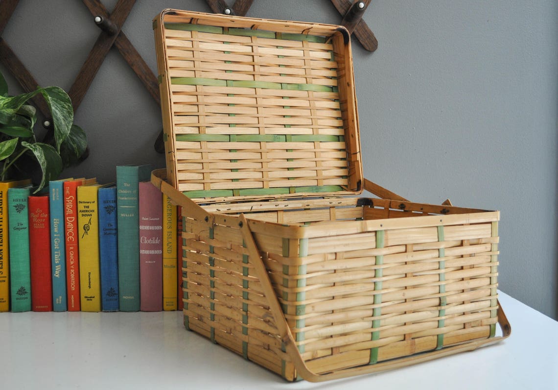 Vintage Bamboo Picnic Basket Etsy