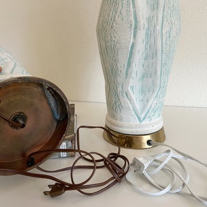 Mid-Century Pair of Frosty Mint Green and White Ceramic Table Lamps image 3