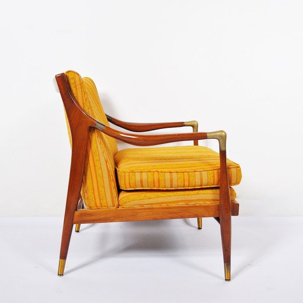 Mid-Century Armchair - Wood with Brass Accents