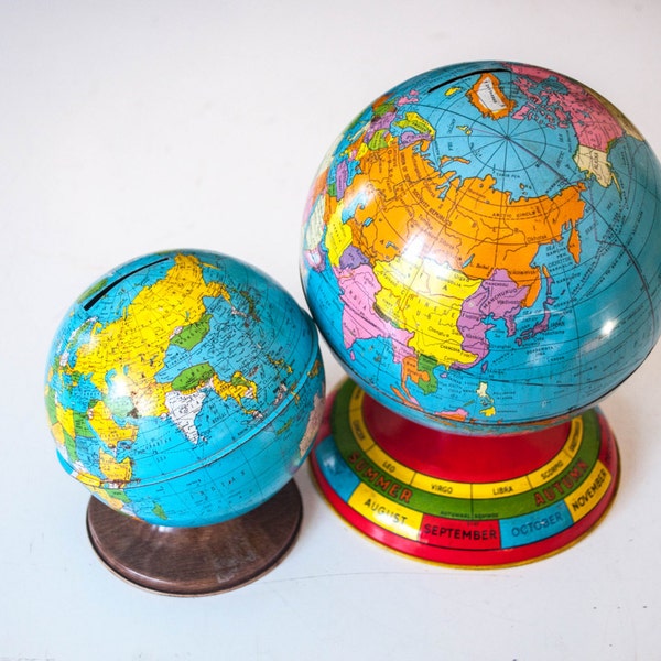 Pair of Vintage Metal Globe Banks