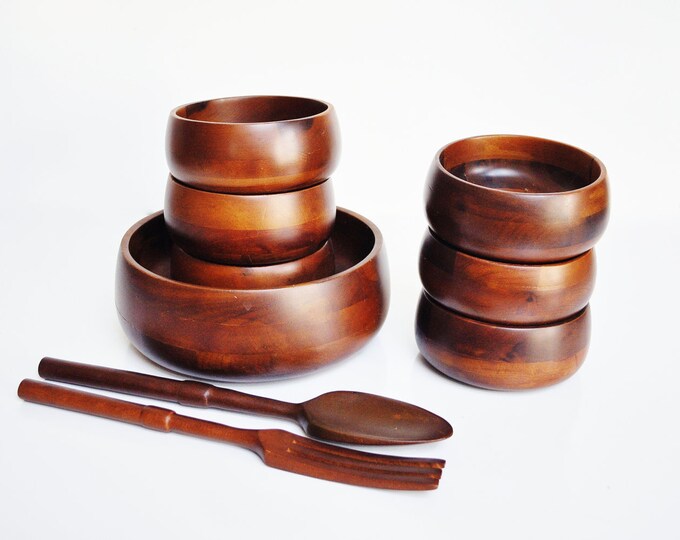 Wooden Salad Serving Set Vintage Hellerware Etsy