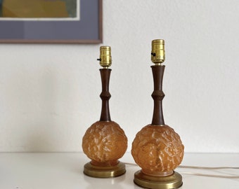 Pair of Amber Glass Table Lamps