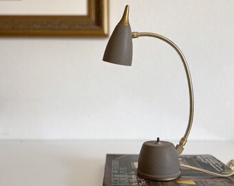 Vintage Turquoise and Brass Goose Neck Desk Lamp - Task Lamp