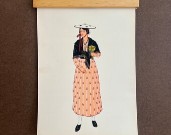 1930s French Pochoir Print - Traditional French Fashion - French Costume