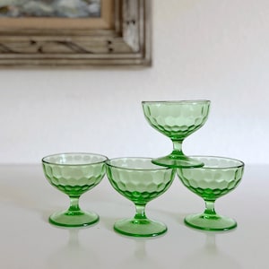 Set of Four Vintage Green Glass Sherbert Glasses