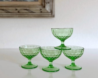 Set of Four Vintage Green Glass Sherbert Glasses