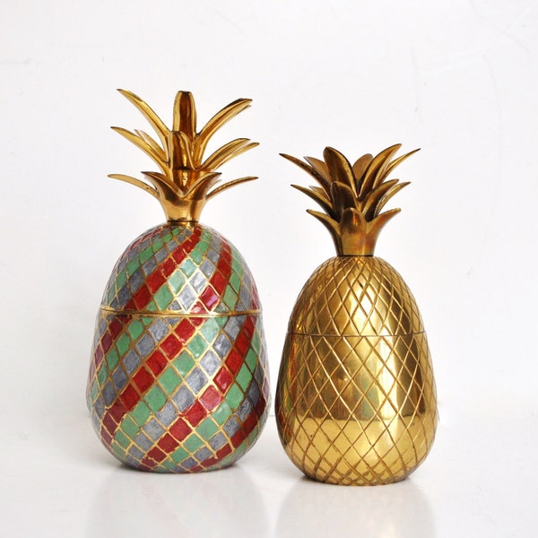 Vintage Tri-Color Brass Pineapple Container or Candle Holder