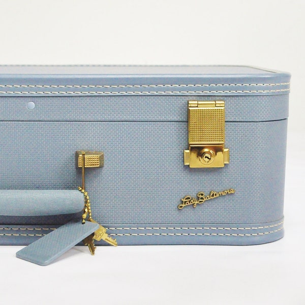 Dusty Blue Lady Baltimore Suitcase - Mid-Century Luggage