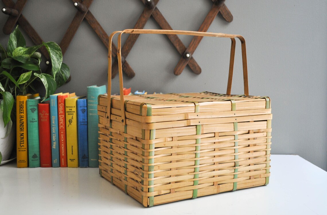 Vintage Bamboo Picnic Basket Etsy