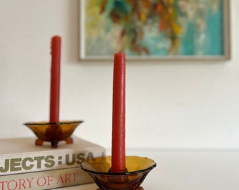 Vintage Amber Glass Fenton Candle Holders