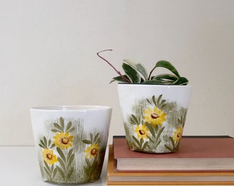 Pair of Vintage Floral Pottery Planters