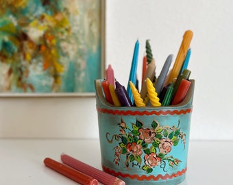 Vintage Handpainted Wooden Bucket - Floral Bucket