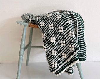 Vintage Green and White Afghan